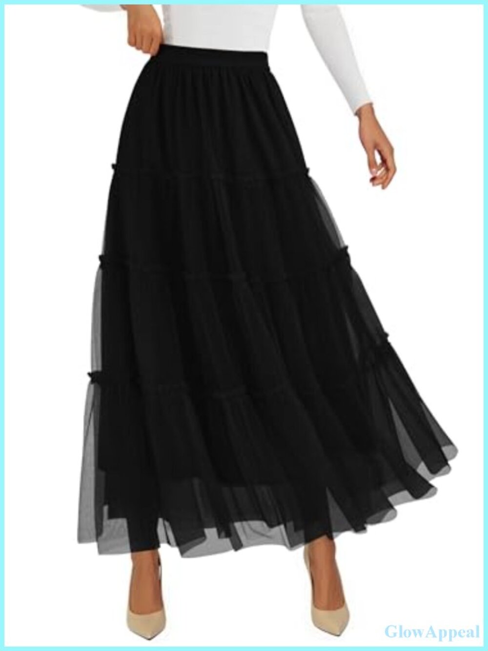 Women's Tulle Tiered Maxi Skirt High Waist A-Line, 100% Polyester